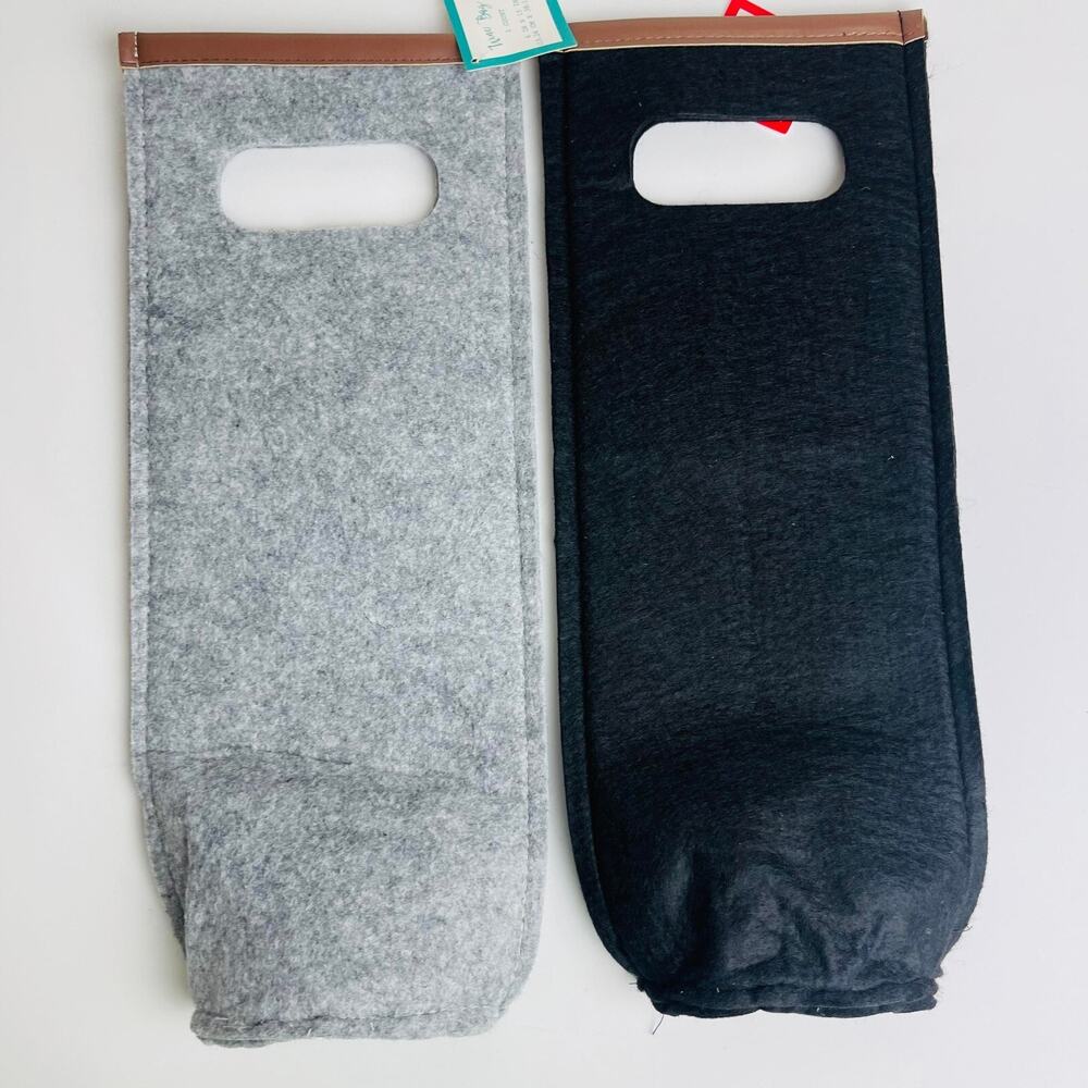 Set of 2 Design Group Wine Bag Wine Gifting Bottle 6in x 15 in Gray & Black